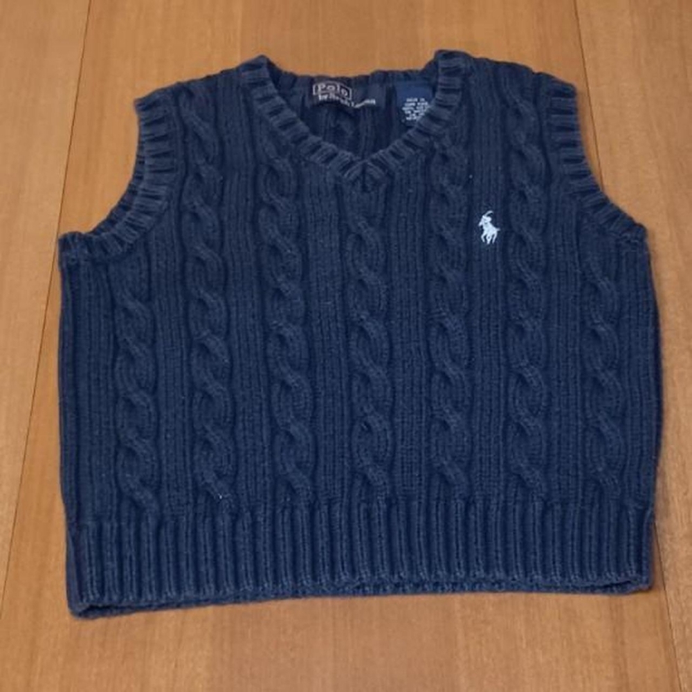 Polo Ralph Lauren Blue Cable Knit Sweater Vest Toddler 3T V-Neck 100% Cotton